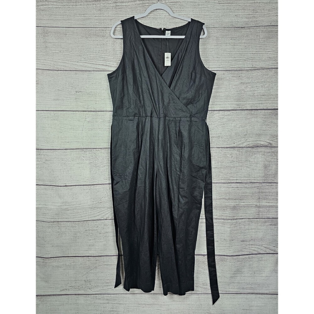 Gap Sleeveless V-Neck Linen Blend Jumpsuit Black Size 20 Petite